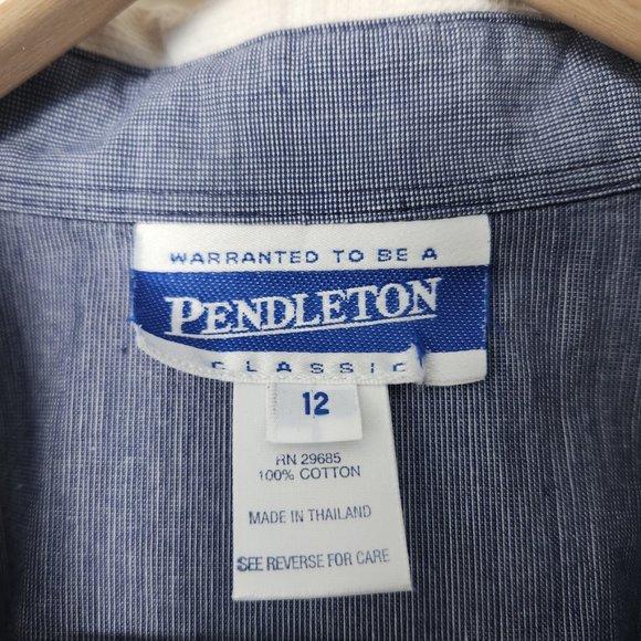 Y2K Pendleton Blue & White Waffle‎ Weave Button Down Shirt Women's Size 12 - Picture 6 of 13